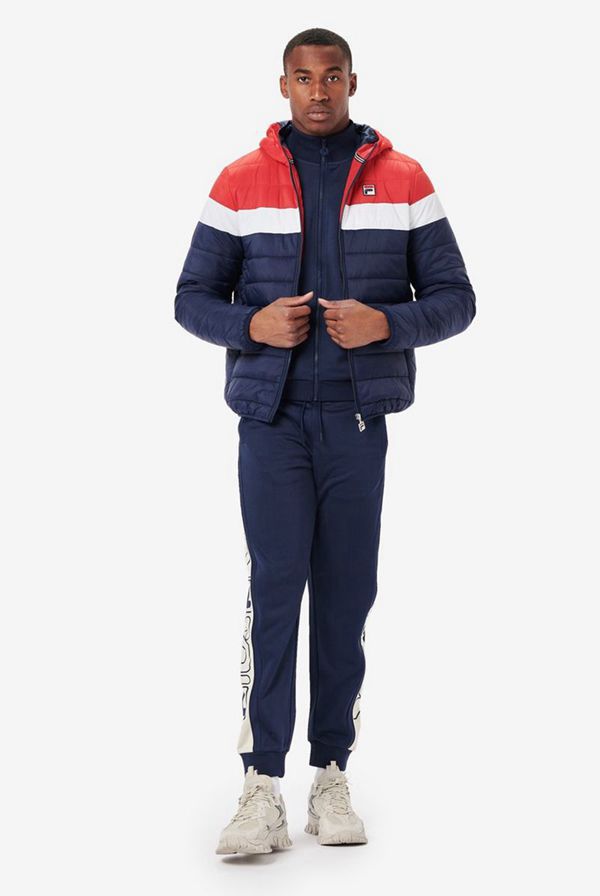 Jaquetas Fila Homem Azul Marinho/Vermelhas/Branco - Fila Llyr Puffer Outlet Portugal,XANR-39502